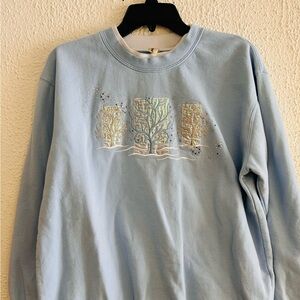 Vintage Winter Scene Baby Blue and white Crewneck Sweatshirt Grandma 90s sweater